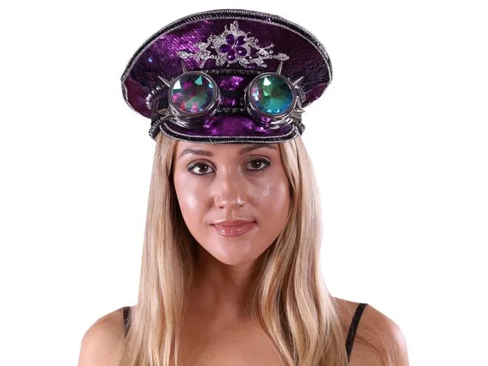 Burning Sequin Hat with Goggles – Purple