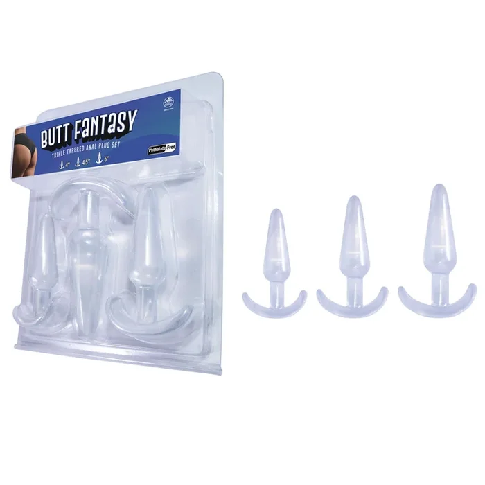 Butt Fantasy Triple Tapered Anal Plug Set – Clear – Clear Beginners Butt Plugs – Set of 3 Sizes