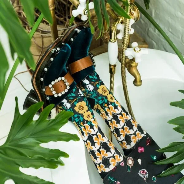 Butterfly Craze Mid High Sock – Black – One Size