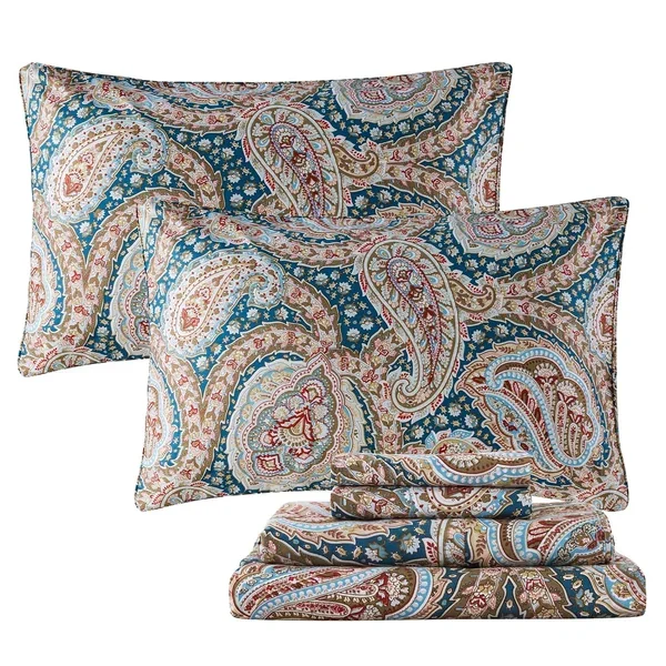 California King Luxury Paisley Bedding Sheets Set Classical Blue And Gold Girl