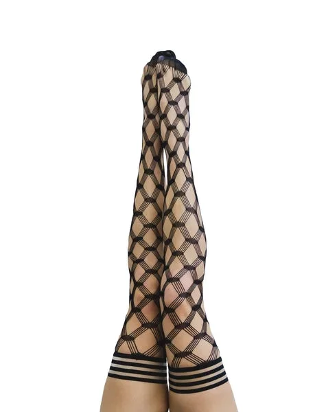Cassandra Fence Net Fishnet Thigh-Highs – Black –