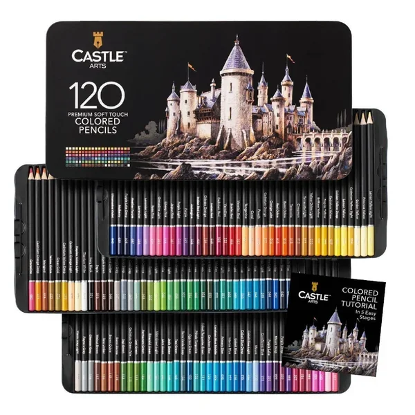 Castle Art Supplies Set Of 120 Colored Pencils | Quality Soft Core Colored Leads For Adult Artists