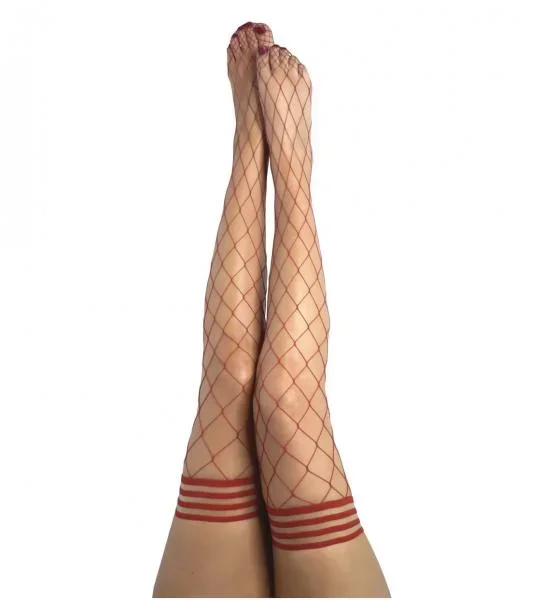Claudia Large Fishnet Thigh High – Red –