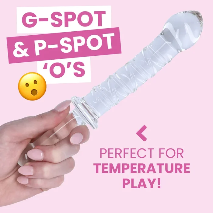 Clear Textured Glass Dildo w/ Handle