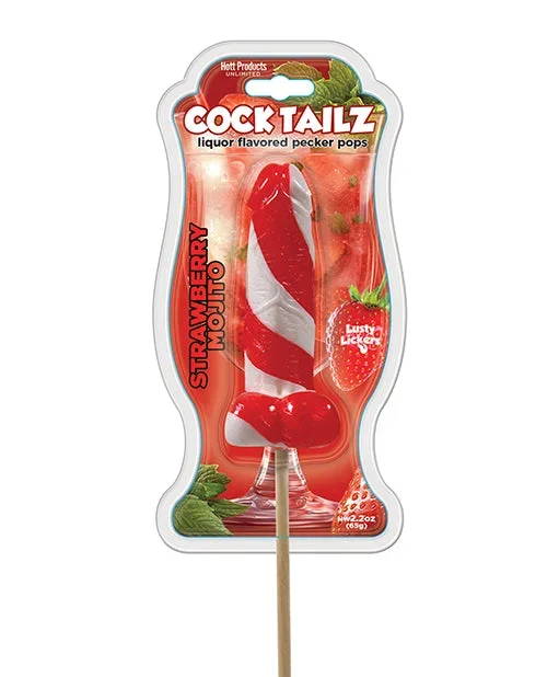 Cock Tailz Liquor Flavored Pecker Pops – Strawberry Mojito Red/White Stripe