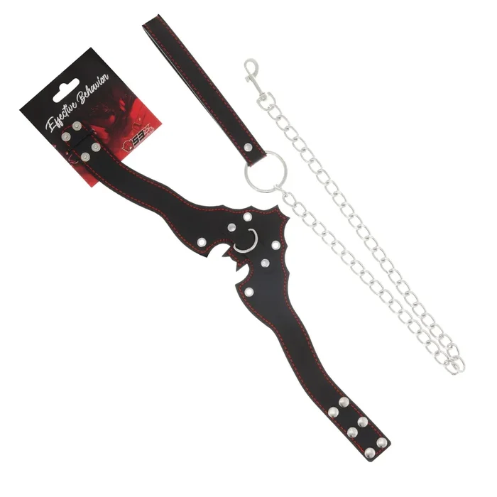 COLLAR BLACK/RED STITCHING BAT W/LEASH