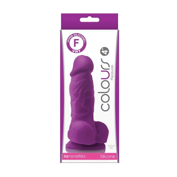 Colours Pleasures 4″ Dong w/Balls & Suction Cup – Purple