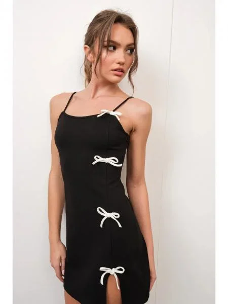 Contrast Bow Mini Dress – Black –