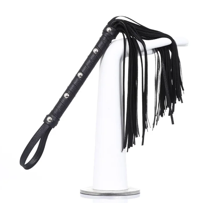 Couples’ BDSM Toy – Black Leather Flogger with Studded Handle
