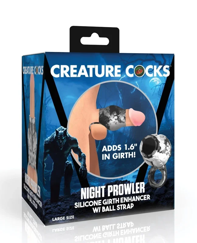 Creature Cocks Night Prowler Silicone Penis Sleeve & Ball Stretcher – Silver/Black
