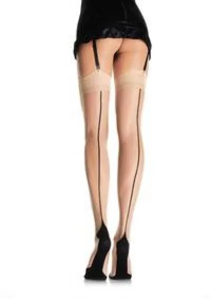 Cuban Heel Thigh High – Nude/Black