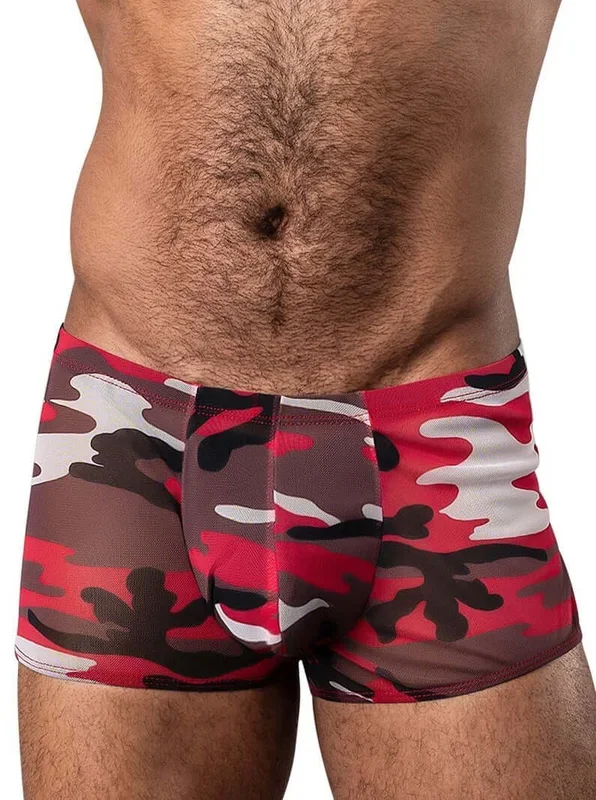 Cumouflage Mini Short Red Large – Stretch Camouflage Print with Contour Pouch by Male Power