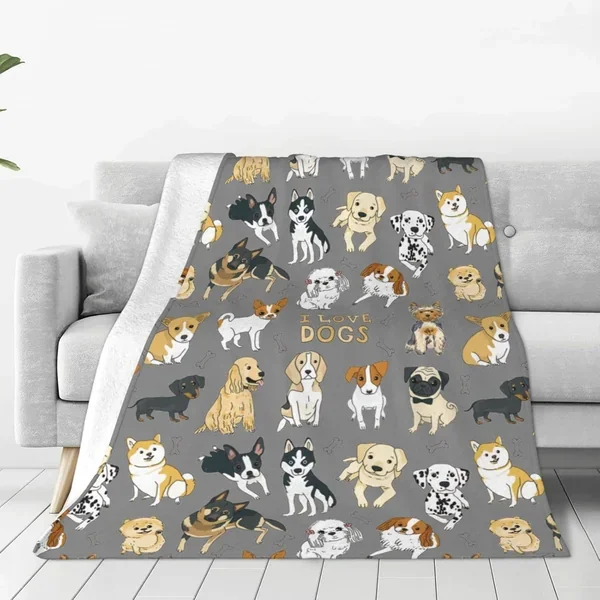 Cute Kids Dogs Puppies Blanket 60″X50″, Plush Flannel Throw Blankets With Dogs