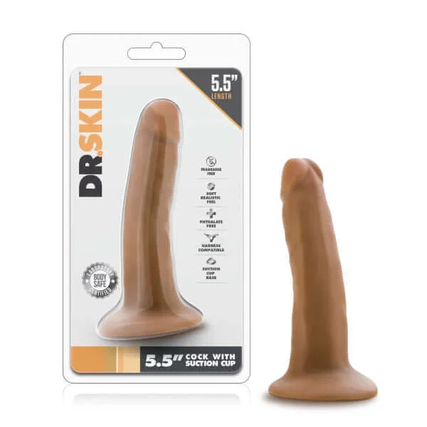 Dr. Skin 5.5″ Realistic Dildo with Suction Cup – Mocha Tan, Harness Compatible