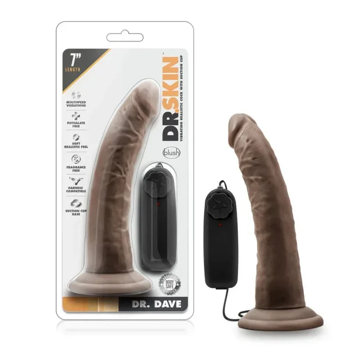 Dr. Skin – Dr. Dave – 7 Inch Vibrating Cock With Suction Cup – Chocolate
