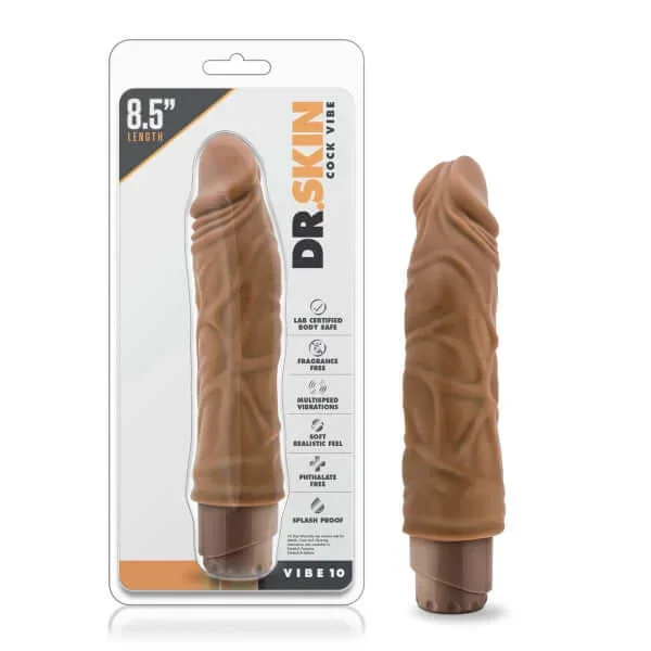 Dr. Skin Cock Vibe 10 – 8.5-Inch Vibrating Dildo in Mocha Brown