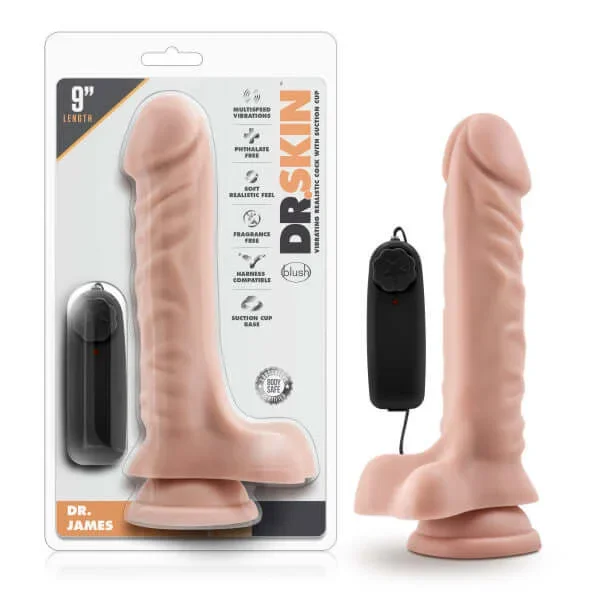 Dr. Skin Dr. James 9 Inches Vibrating Cock with Suction Cup Vanilla Beige