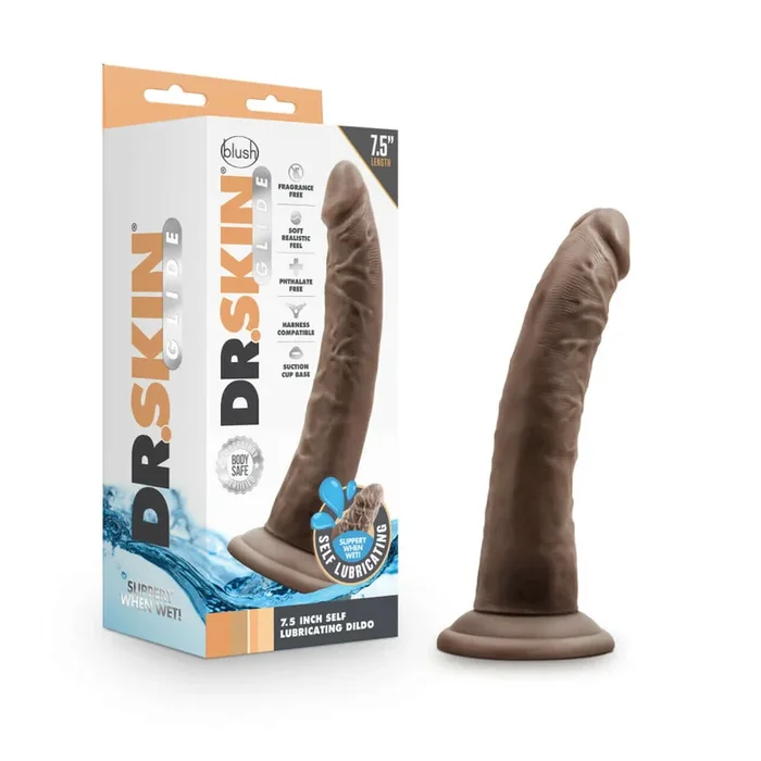 Dr. Skin Glide 7.5″ Self-Lubricating Dildo in Chocolate Brown – Realistic