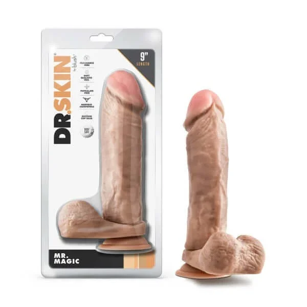 Dr. Skin Mr. Magic 9 inches Dildo with Balls – Beige Light Skin Tone