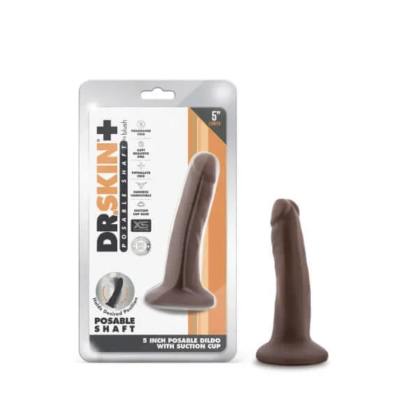 Dr. Skin Plus+ 5-Inch Poseable Dildo – Realistic Chocolate Dark Brown