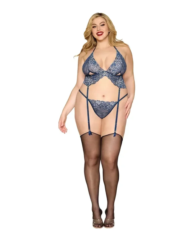 Dreamgirl Bustier and G-String – One Size Queen – Blue