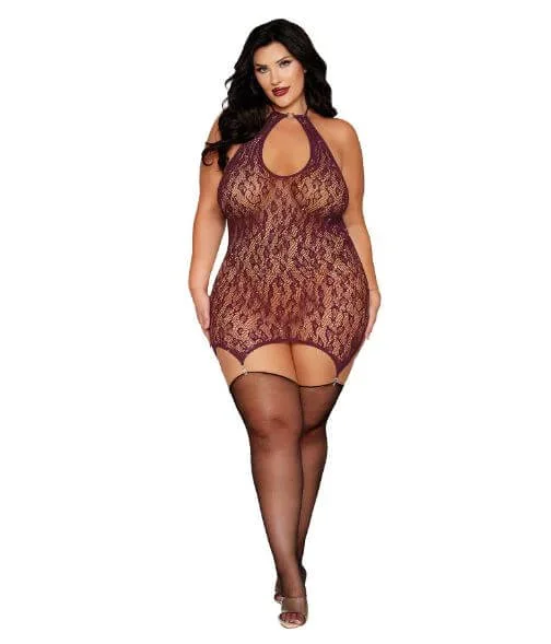 Dreamgirl Garter Slip Cherry Lacquer Queen Size