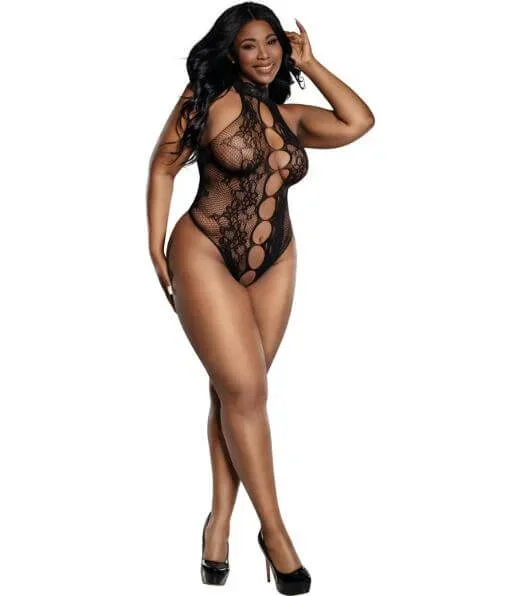 Dreamgirl Lingerie Peek a Boo Madame Teddy QS Black