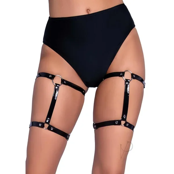 Dual Strap Stud Thighhigh Garter Blk Os