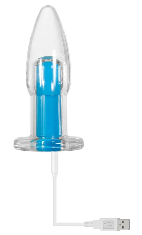 Electric Blue Crystal Clear Vibrator with Remote Control and Ten Speeds