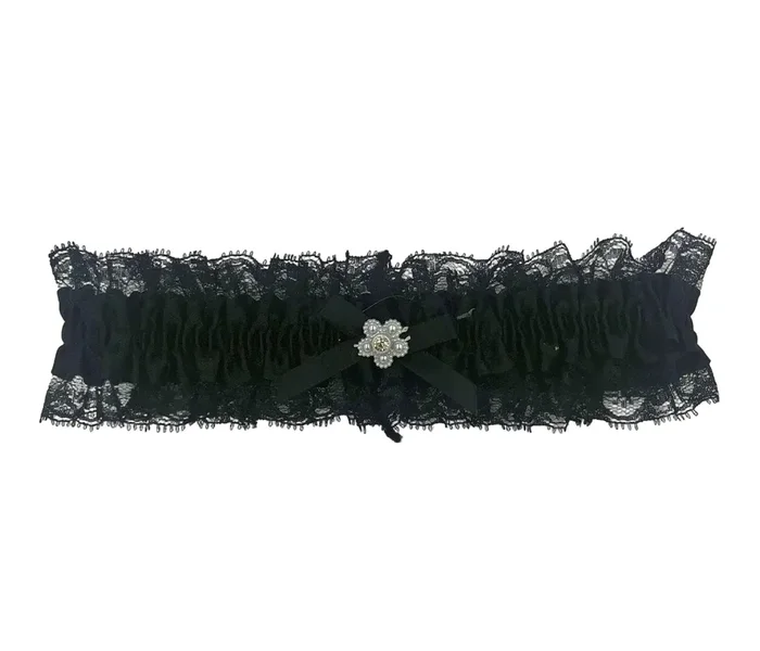 Elegant Moments Black Satin Lace Leg Garter One Size Fit