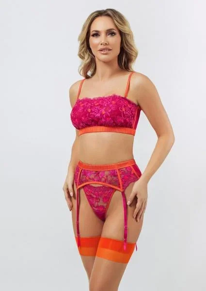 Embroidered Garter Belt – Orchid/Cherry Tomato –