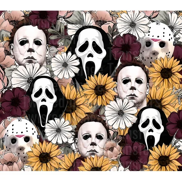 Evil Faces in Flowers 20 oz Skinny Straight Tumbler Wrap