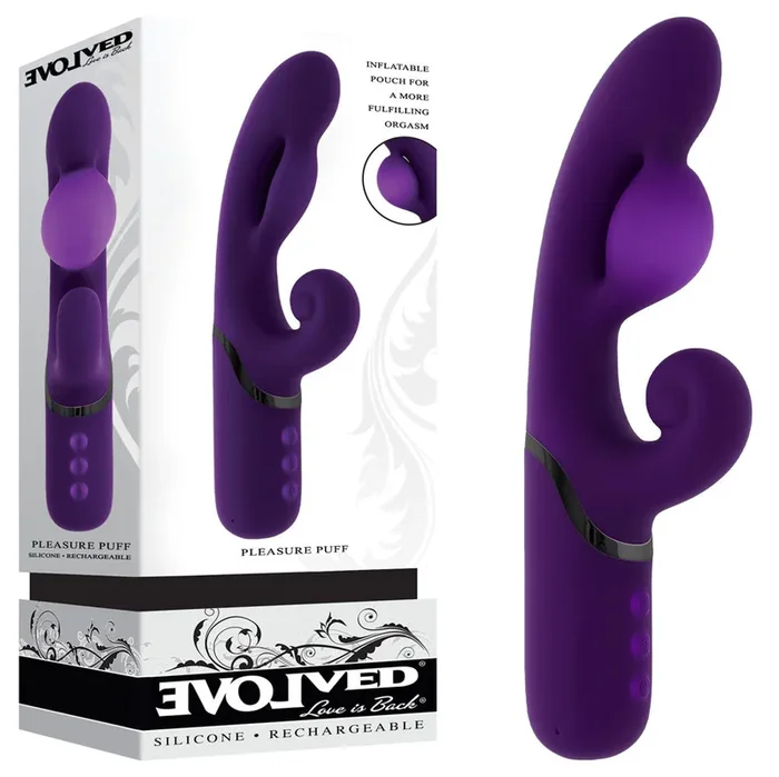 Evolved PLEASURE PUFF – Purple 24.1 cm USB Rechargeable Inflatable Rabbit Vibrator
