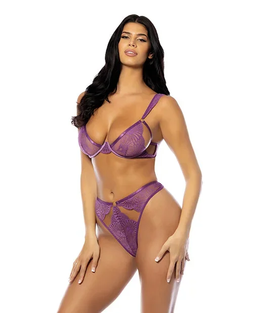 Evrice Lace and Mesh Underwire Bra w/Thong – Purple L/XL