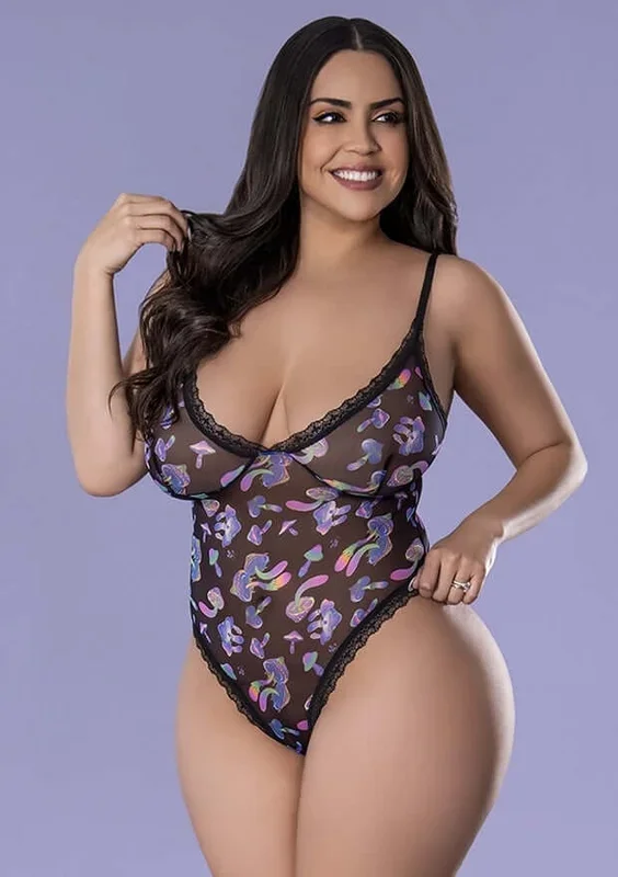 Exposed by Magic Silk Hazy Dayz Dress & G-String Set 2XL – Black Light Reactive with Gold Tone Sliders