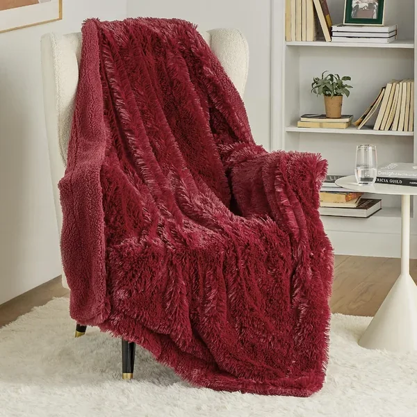 Faux Fur Throw Blanket Red – Fuzzy Fluffy Super Soft Furry Plush Decorative Co