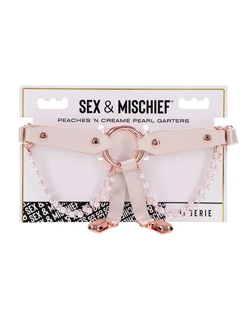 Faux Leather Pearl Garters with Rose Gold O Ring and Adjustable Fit