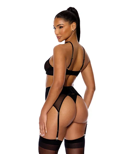 Feeling Butterflies Mesh Halterneck Bra w/Garter & Panty – Black SM