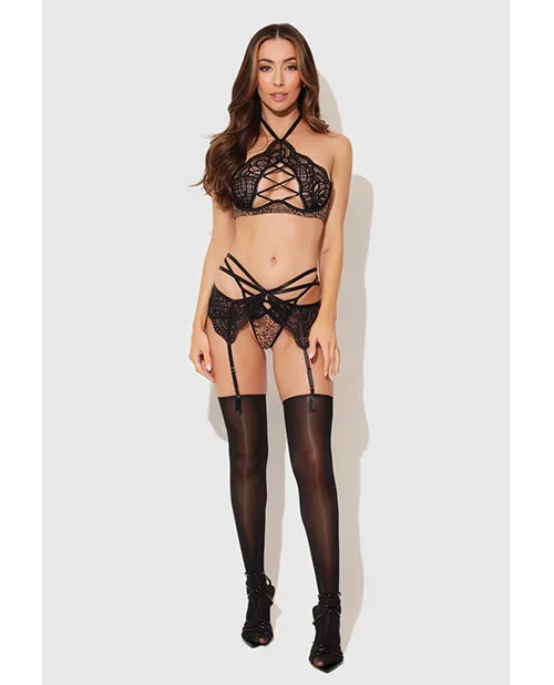 Felicia Mesh and Lace Bralette w/Garter & G-String 3 pc Set – Leopard XL