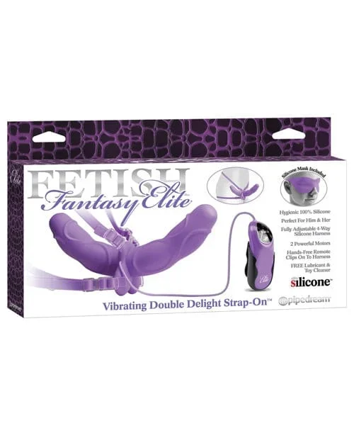 Fetish Fantasy Elite Vibrating Double Delight Strap On – Purple