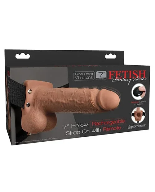 Fetish Fantasy Series 7″ Hollow Rechargeable Strap On with Remote – Tan
