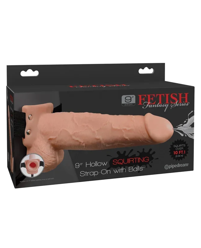 Fetish Fantasy Series 9″ Hollow Squirting Strap On w/Balls – Flesh