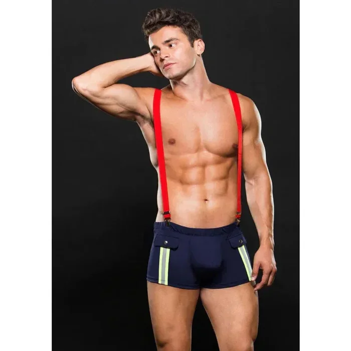 Fireman Bottom With Suspenders 2 Pc – Large/xlarge – Navy Blue/red