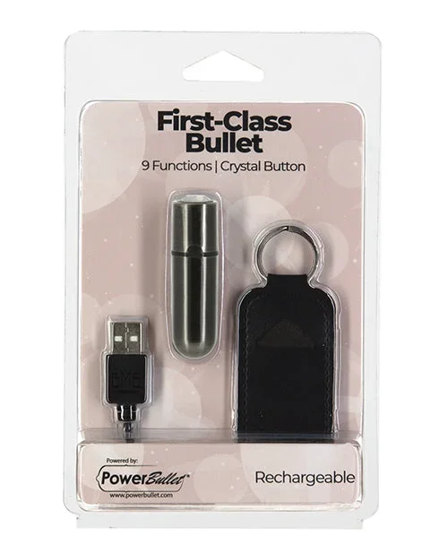 First Class Mini Rechargeable Bullet w/Crystal – 9 Functions Gun Metal