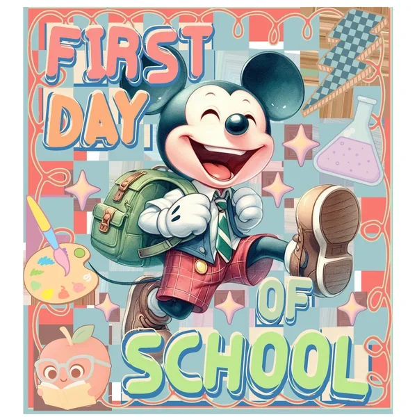 First Day of School Mickey & Apple DTF (direct-to-film) Transfer