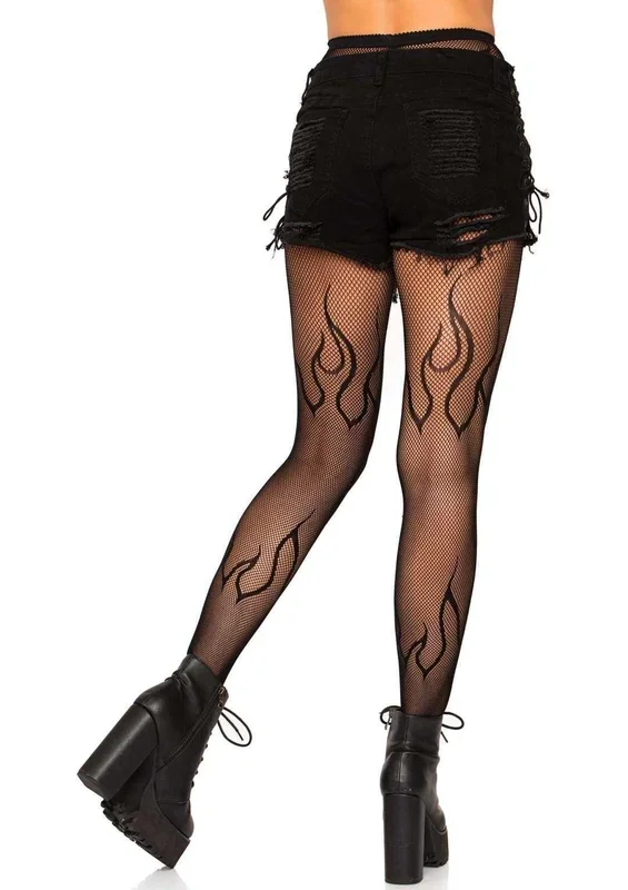Flame Net Tights Black One Size Bold Lingerie Accessories