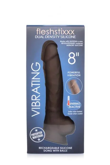 Fleshstixxx 8 inches Vibrating Dildo with Balls Dark