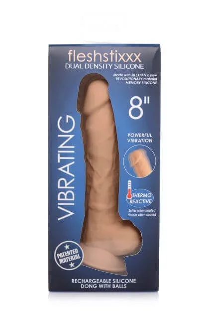 Fleshstixxx 8 inches Vibrating Dildo with Balls Medium Tan