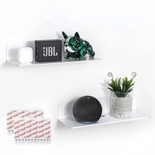 Floating Shelves White Set Of 2 – Damage Free Expand Wall Space – 12 Inch Comm