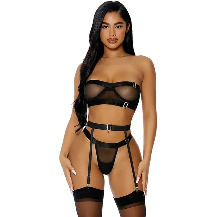 Forplay Good As Gold Lingerie Set Black